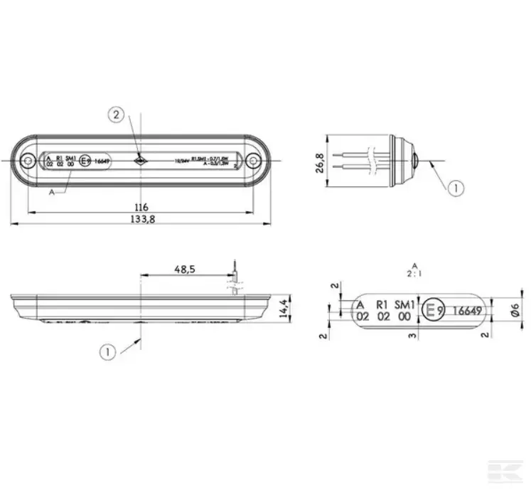 Markeringslys, Lysrør SLIM Type (rød) - Danatek - Billede 2