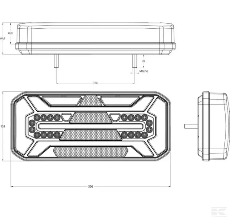 Baglygte Rektangulær Venstre LED 12-24V Kramp - Danatek - Billede 2